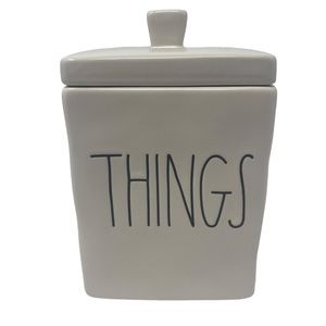 Rae Dunn THINGS Ceramic Square Canister Jar with Lid